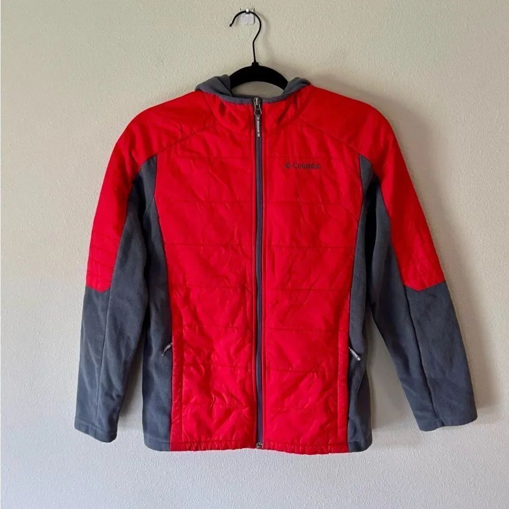 Columbia Kids Red and Gray, Fleece-Lined Puffer Jacket. Size Large.